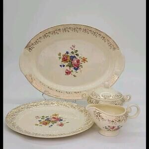 Vintage Taylor Smith & Taylor TST124 4-Pc Set 1940's Platter Sugar And Cream